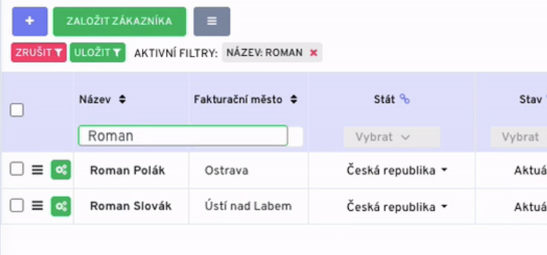Filtrování textového sloupce