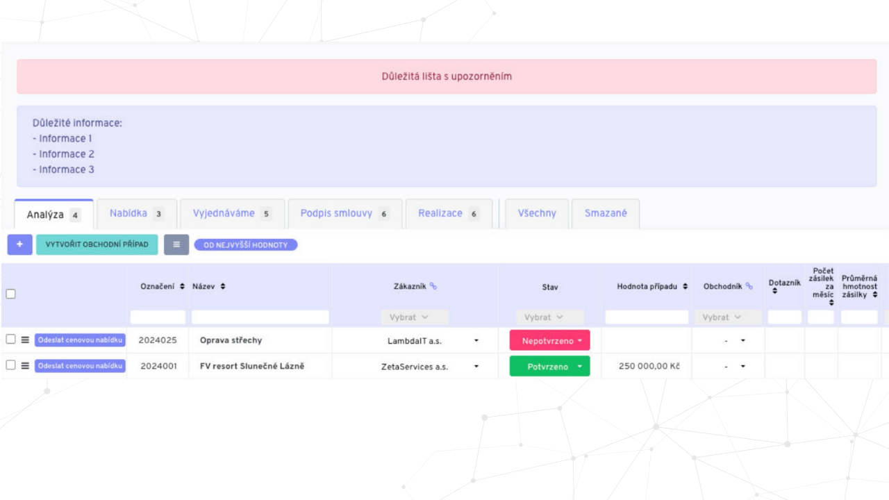 Lišta s upozorněním