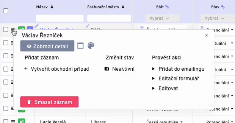 Skrytí tlačítka Smazat