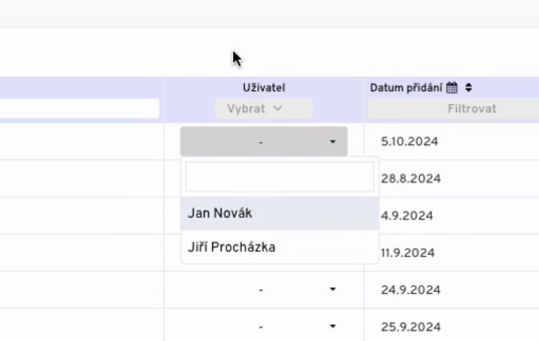 Zobrazení vybraných uživatelů